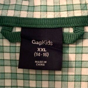 GAP Kids Long Sleeve Green & White Checked Button Down Shirt XXL (14-16) EUC!
